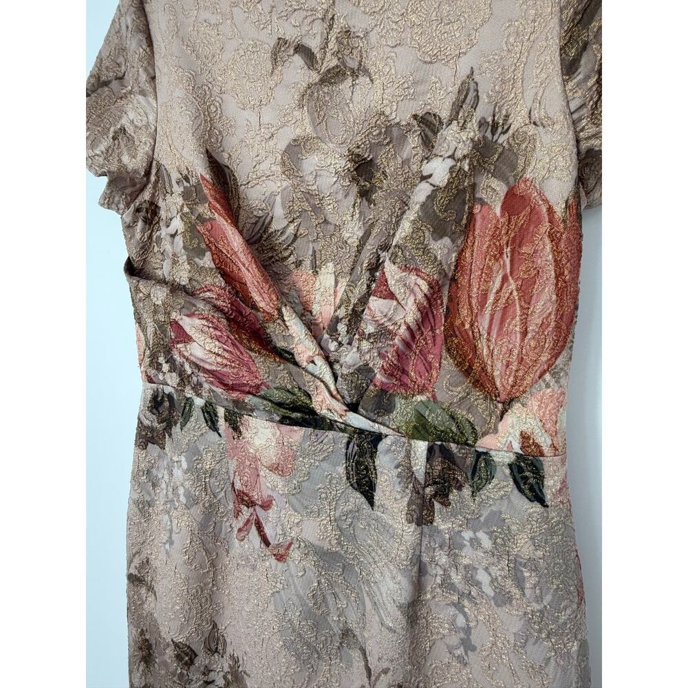 Elegant Floral Taupe Maxi Dress with Pink Accents - Picture 6 of 12